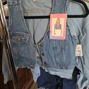 Denim Crop Vest with Button Closure